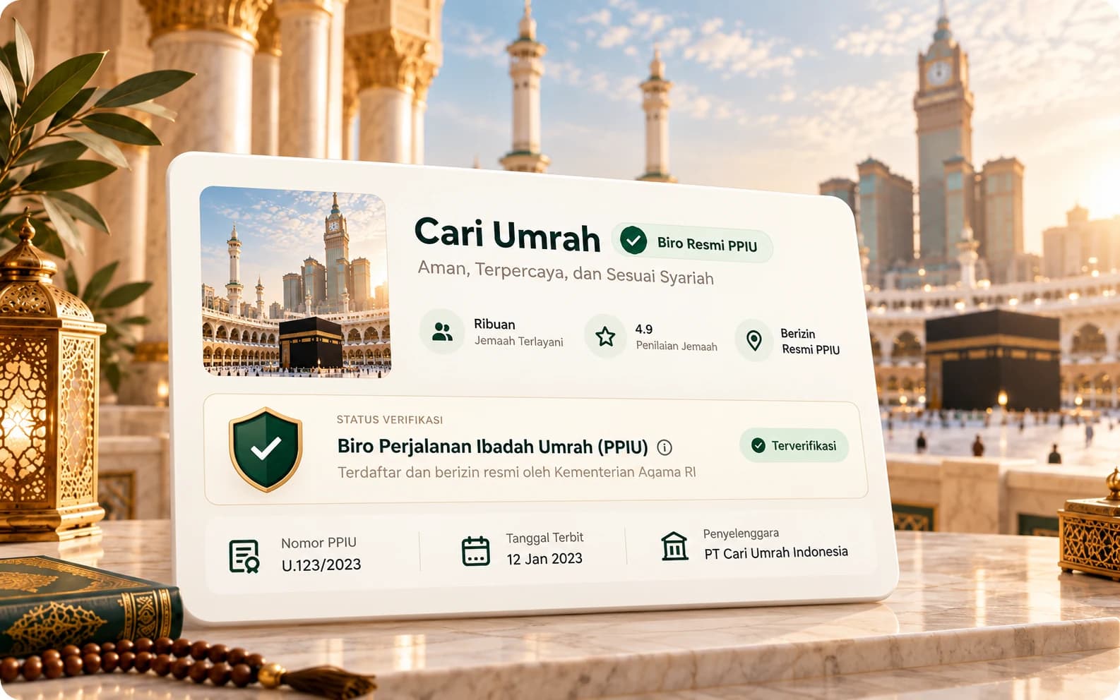 Ilustrasi tampilan informasi profil biro perjalanan Umrah